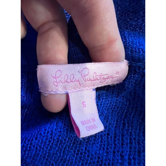 Lilly Pulitzer Chesapeake Cardigan Drape Front Size S Brilliant Blue Open Knit - Picture 4 of 10